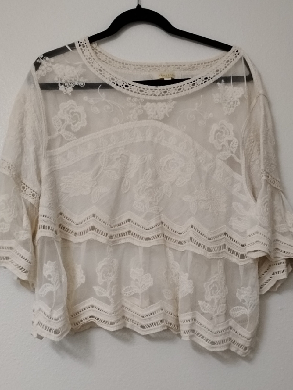 Rebellion Sheer Lace Crochet Blouse - Cream
